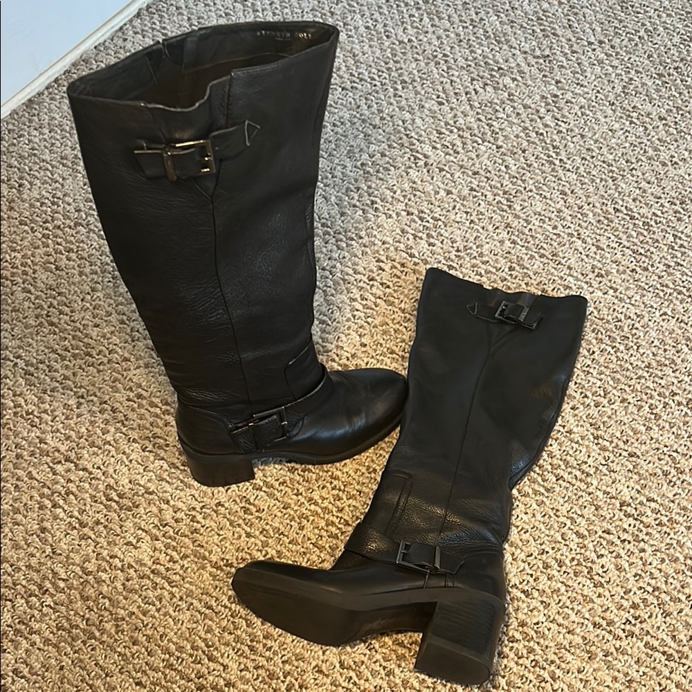 Kenneth Cole New York Black Leather Knee-High Moto Boots
